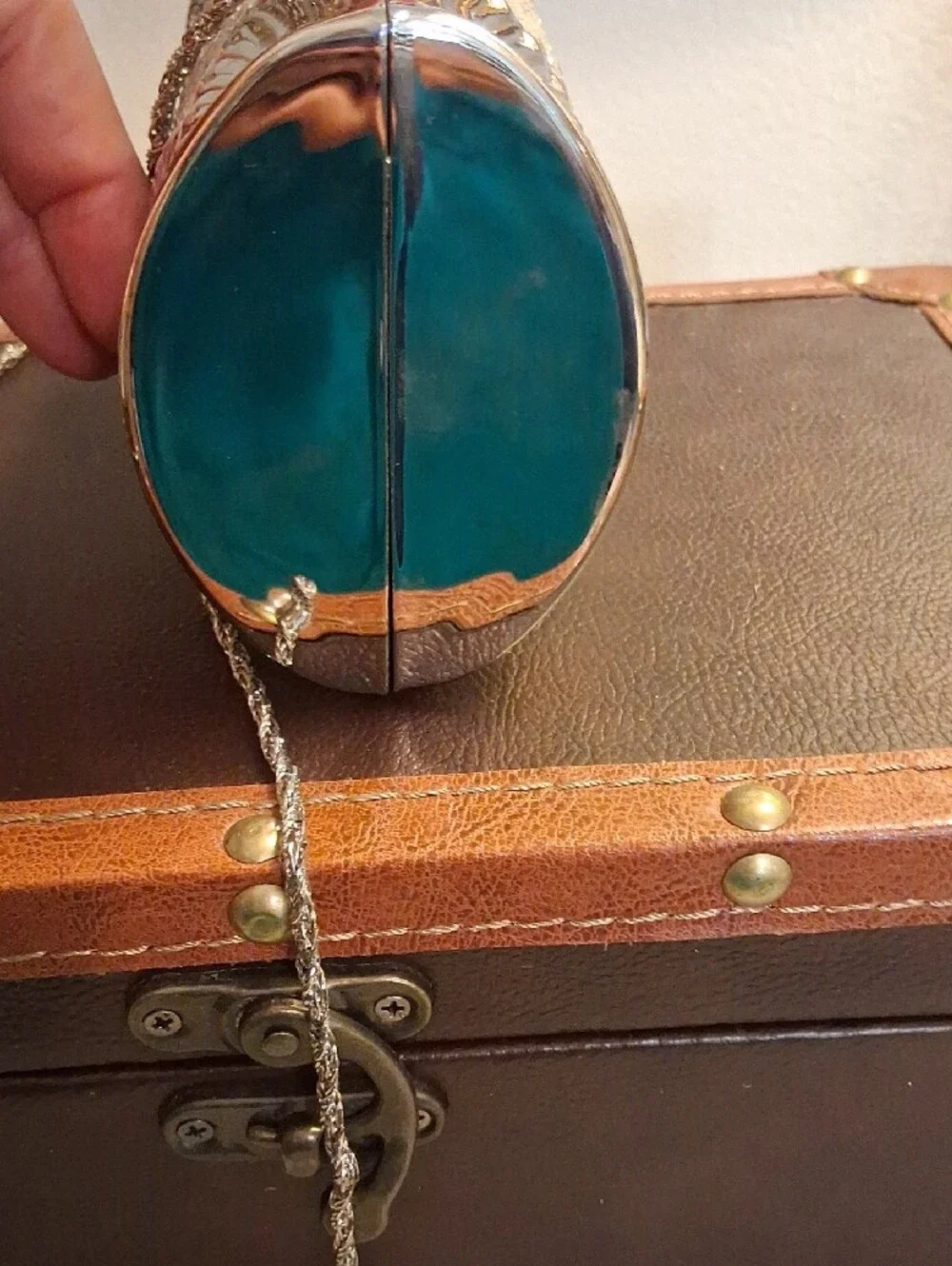 Vintage Shals International Silver Rhinestone Evening Clutch with Chain Strap